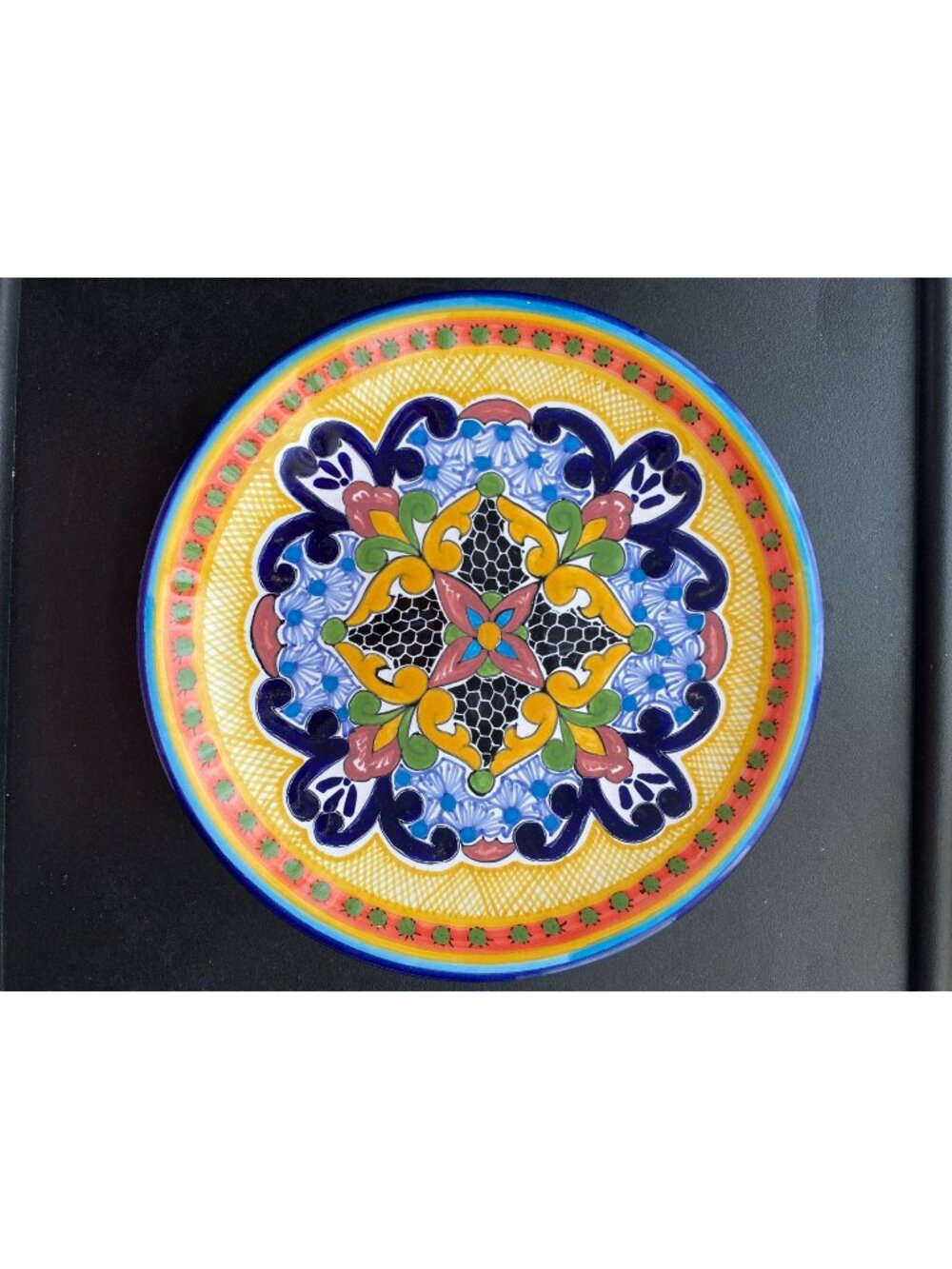 Hand-Painted Talavera Ceramic Plate 10” Multicolor Floral Design Mexico